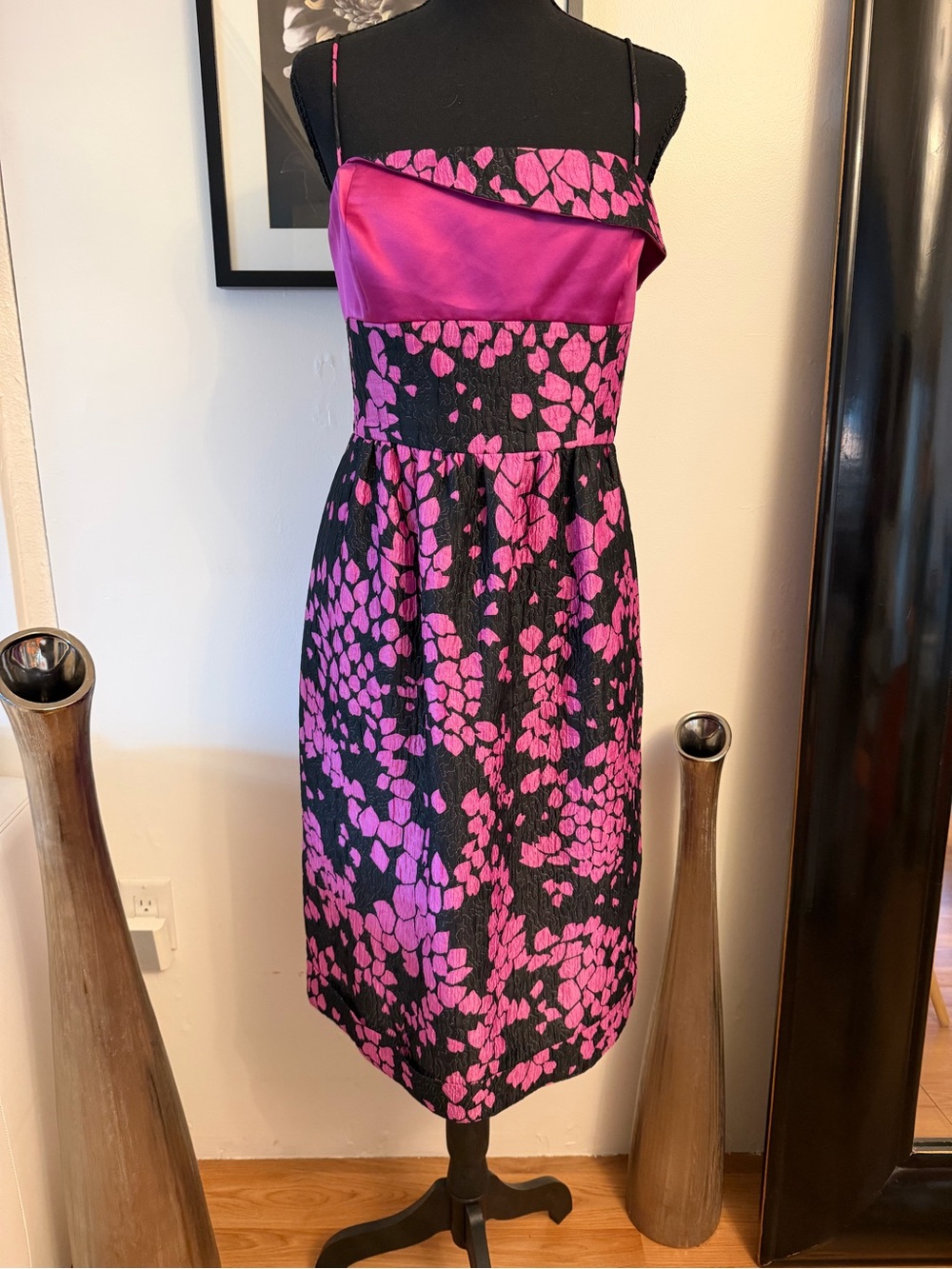 Armani Collezioni Black Dress with Hot Pink Floral Print